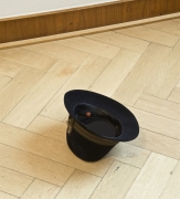Chapeau&nbsp;d&#039;encre, 2011. Dry India ink and Stanton hat, dimensions variable.&nbsp;Installation view, 2011. &quot;From Threshhold to Threshhold,&quot; Kunstmuseen Krefeld/Museum Haus Esters, Germany.&nbsp;