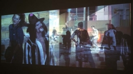 Catherine Sullivan, D-Pattern, 2004. Two-channel color video projection with sound, 8 minute loop. Edition of 6. MP F-13