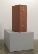 Untitled, 2011. Staples Brown four-drawer file cabinet with powder coated metal flake finish,file cabinet - 52 x 27 1/2 x 18 inches / 132.1 x 69.9 x 45.7 cm; plinth - 33 1/4 x 62 1/4 x 46 3/4 inches / 84.5 x 158.1 x 118.7 cm.