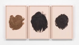 Choppy Reverse Pageboy, 2014. Human hair wig, painted frame, 25 5/8 x 16 5/8 in (65.1 x 42.2 cm).