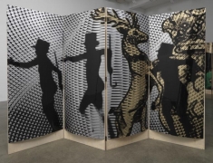 The Heir and Astaire Screen #2, 2010. Acetate, foil, mdf, 4 panels, 77 x 29 3/4 x 1 inches (each panel); 77 x 119 x 1 inches (overall). MP 134