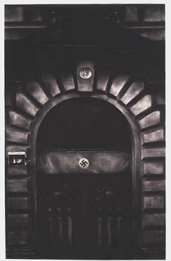 Untitled (exterior street door, Berggasse 19, Vienna  1938), 2000. Graphite and charcoal on mounted paper, 96 x 60 inches (243.8 x 152.4 cm). MP D-390