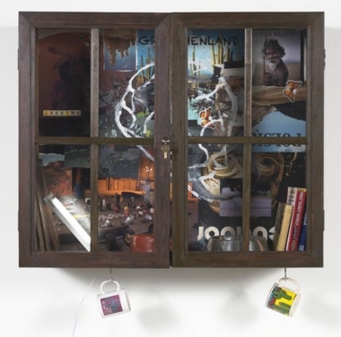 Inkantinent Mochte Gemacht; Arizona, 2011. Mixed media collage in cabinet/window, 31 3/4 x 37 1/2 x 12 3/4 inches (80.6 x 95.3 x 32.4 cm). MP 20