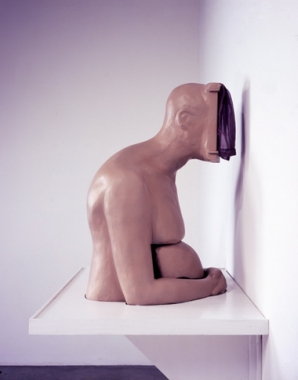 Jim Shaw, Dream Object (I was working on a piece that was like a human torso, possibly real, and I was placing objects in the head that was like a cupboard), 2001. Fiberglass, wood, fabric, enamel paint, mechanical parts, 44 1/2 x 36 1/2 inches. MP 128