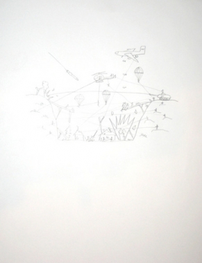 Olaf Breuning, War, 2007. Graphite on paper, 11 x 8-1/2 inches (27.9 x 19.1 cm). MP D-65