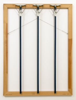 Three Blue Mops, 1986. Wooden stretcher bars, mop handles, wire,