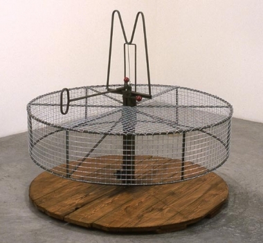 Bird Trap, 1999. Metal, bait, 23-1/2 x 9 x 9 inches. MP 12