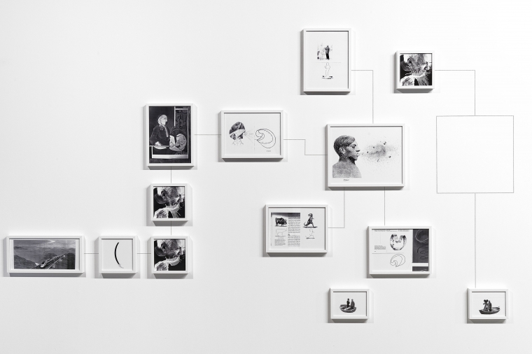 Alexandre Singh installation of arranged framed inkjet prints
