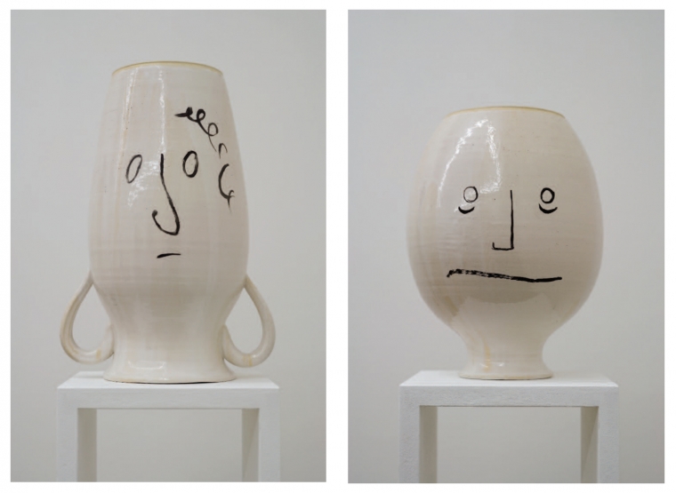 Judith Hopf ceramic vessels with faces