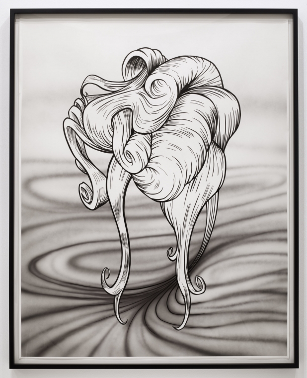Untitled (Hair drawing), 2012. Airbrush and ink on paper, 61 x 49 inches (154.9 x 124.5 cm).